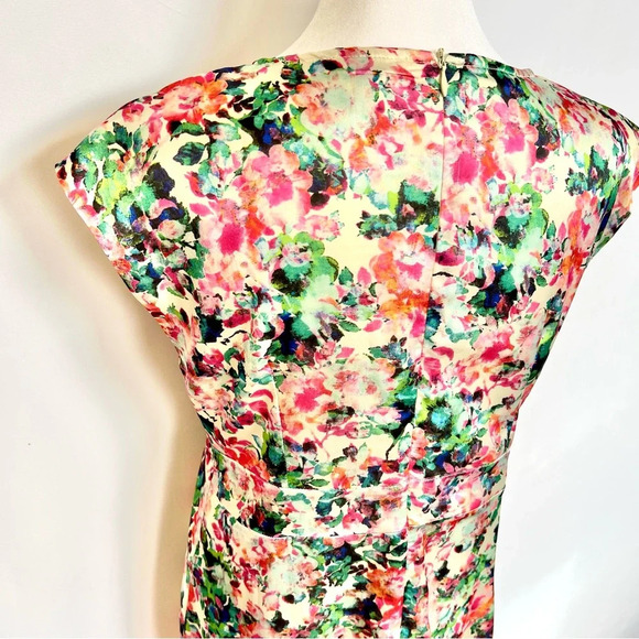 Mismash White Pink Floral Cap Sleeve Formal White Midi Dress Women’s Size Medium - Picture 10 of 16